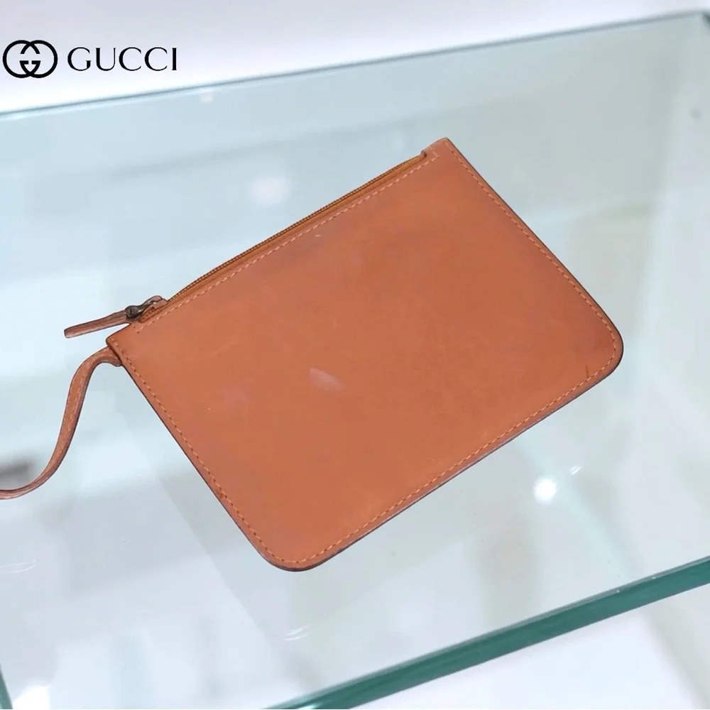 AUTHENTIC GUCCI VINTAGE CARMEL/TAN TOTE BAG W/POUCH-ADDED CHAINS-MADE IN ITALY - Picture 10 of 14